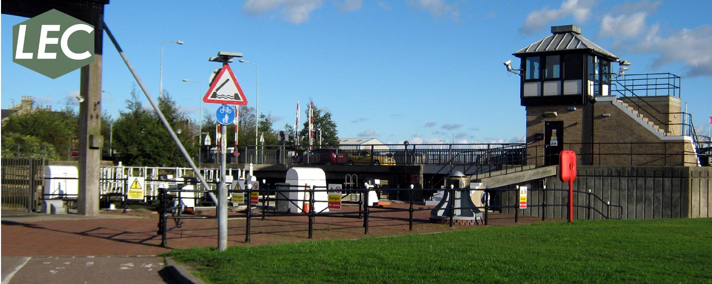 Mutford Road Bridge and lock gates, joining Lake Lothing & Oulton Broad, Lowestoft Suffolk (electrically maintained by ourselves).